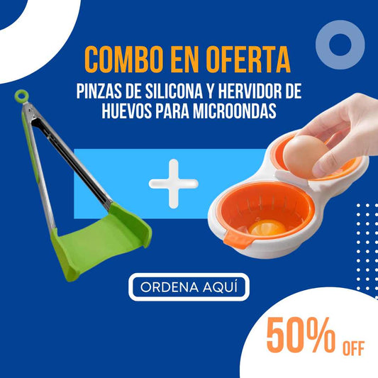 Combo Pinzas Silicona + Hervidor de Huevos para Microondas